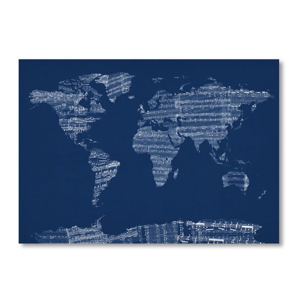 Modrý plagát s mapou sveta Americanflat Earth, 60  ×   42 cm