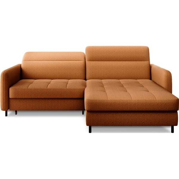 Žltá zamatová rozkladacia/s úložným priestorom rohová pohovka (pravý roh/s leňoškou) Gomsi – ELTAP