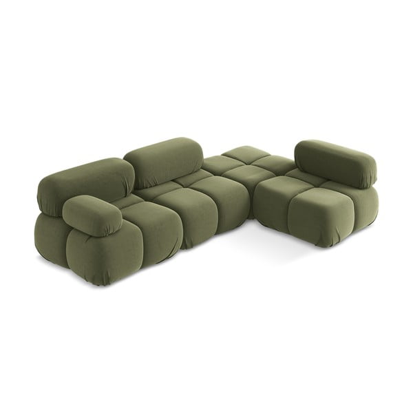 Svetlozelená zamatová modulárna rohová pohovka (pravý roh) Lokua – Makamii-image-2