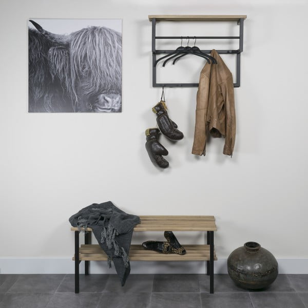 Čierny/v prírodnej farbe kovový nástenný vešiak s poličkou 71 cm Rizzoli – Spinder Design-image-3