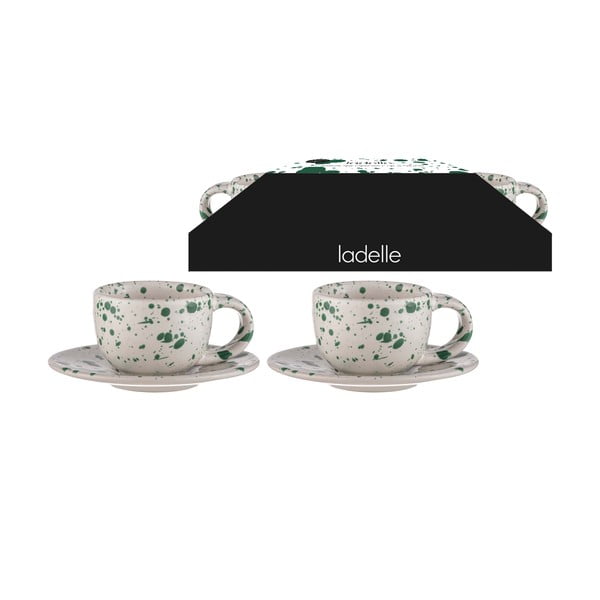 Bielo-zelené šálky na espresso z kameniny v súprave 2 ks 100 ml Carnival – Ladelle-image-2
