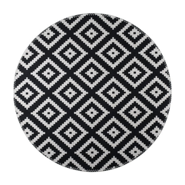 Čierno-biely umývateľný okrúhly koberec ø 120 cm – Vitaus