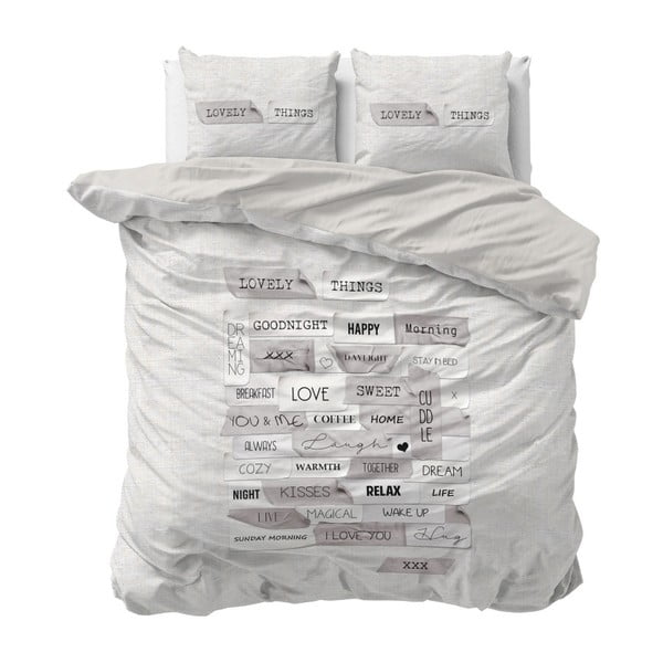 Sivé obliečky z mikroperkálu na dvojlôžko Sleeptime Lovely Things, 160 × 200 cm