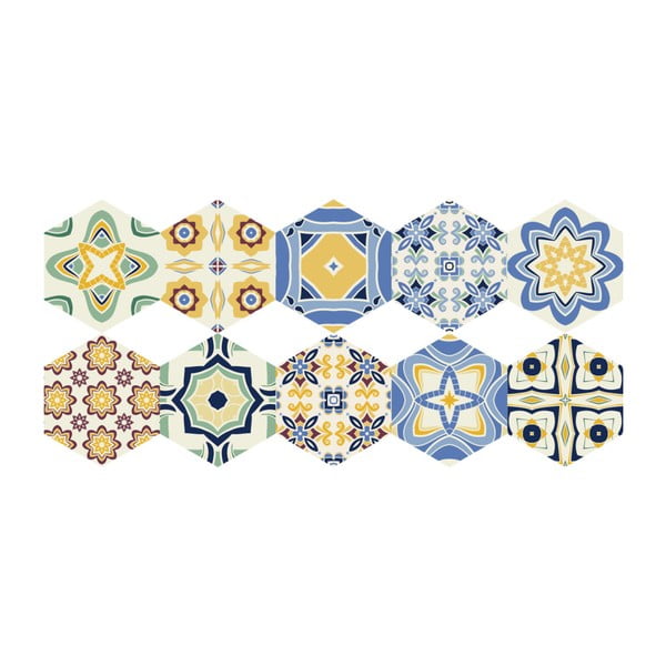 Sada 10 samolepiek na podlahu Ambiance Floor Stickers Hexagons Fionna, 40 × 90 cm