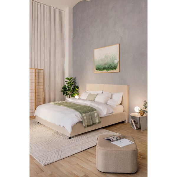 Béžová čalúnená dvojlôžková posteľ s úložným priestorom s roštom 180x200 cm Myra Bold – Bonami Selection-image-1