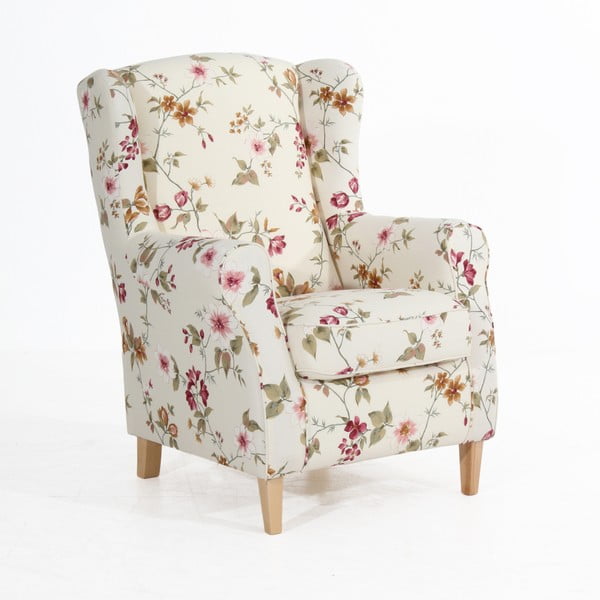 Krémovobiele kvetované kreslo ušiak Max Winzer Lorris-image-2