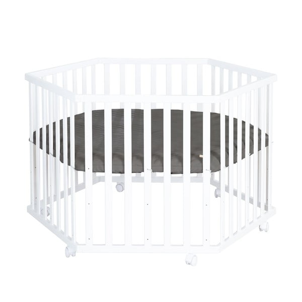 Biela detská ohrádka s nastaviteľnou výškou/na kolieskach – Roba