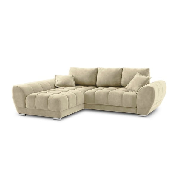 Béžová rozkladacia rohová pohovka so zamatovým poťahom Windsor & Co Sofas Nuage, ľavý roh-image-2