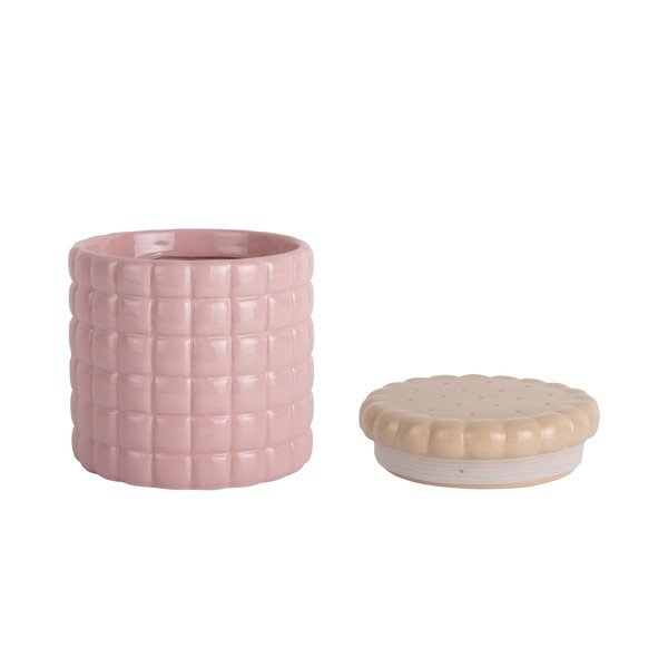 Svetloružový dekoratívny keramický úložný box ø 14x15 cm Biscuit Box – PT LIVING-image-3