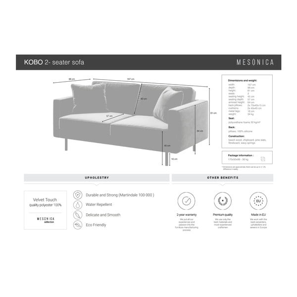 Zelená zamatová pohovka 167 cm Kobo – MESONICA-image-4
