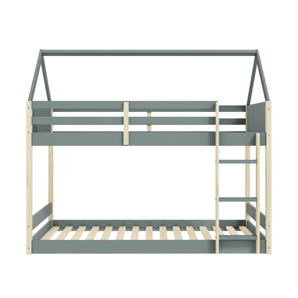 Domčeková/poschodová detská posteľ s roštom 90x190 cm v prírodnej farbe/sivozelená Valka – Marckeric-image-1
