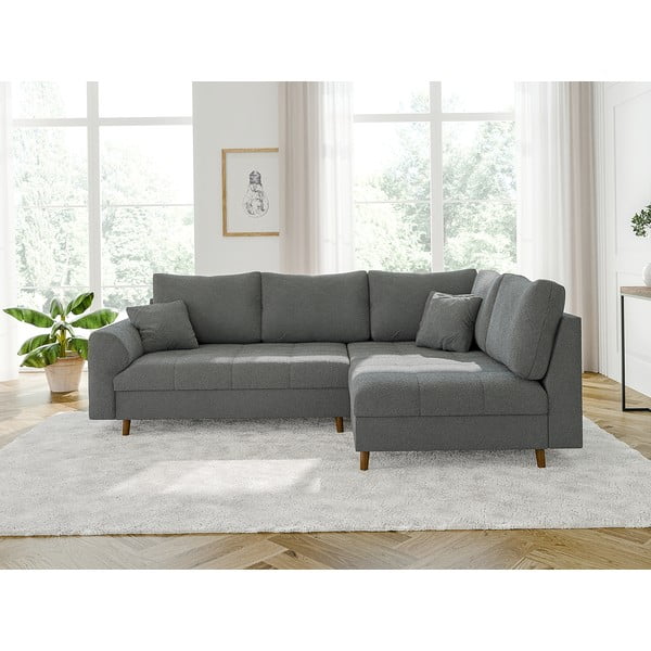 Sivá rohová pohovka z textílie buklé (pravý roh/do L) Ariella – Ropez-image-1