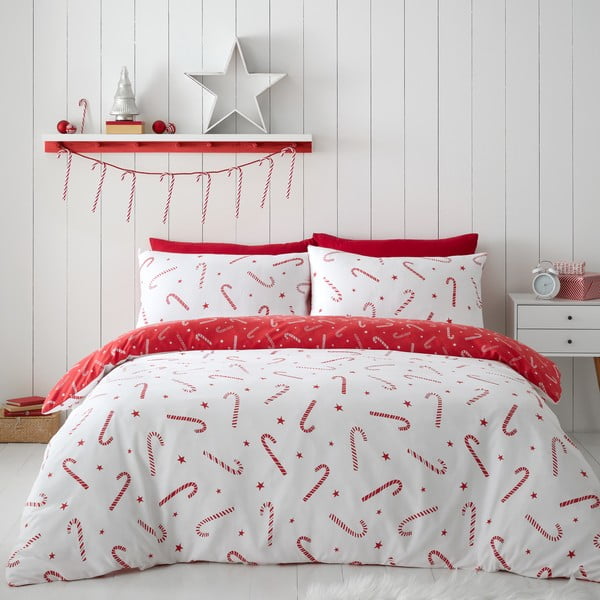 Červené/biele obliečky na jednolôžko 135x200 cm Candy Cane – Catherine Lansfield
