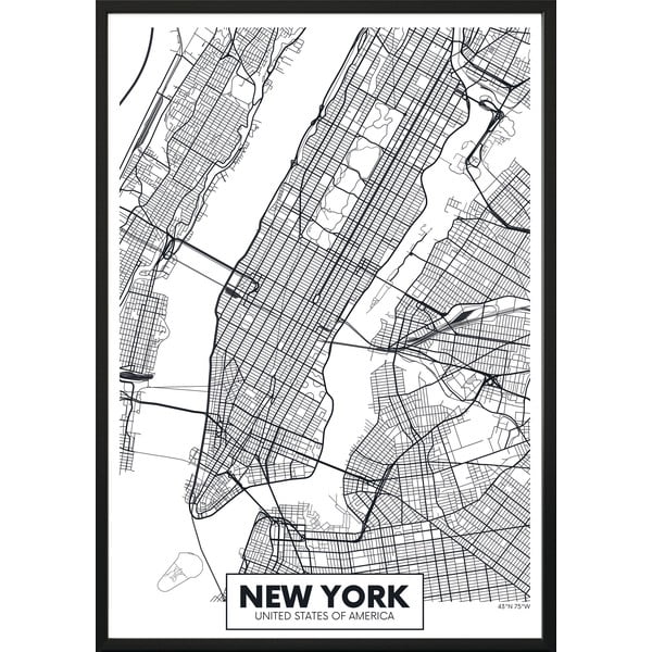 Nástenný plagát v ráme MAP/NEW YORK, 50 x 70 cm