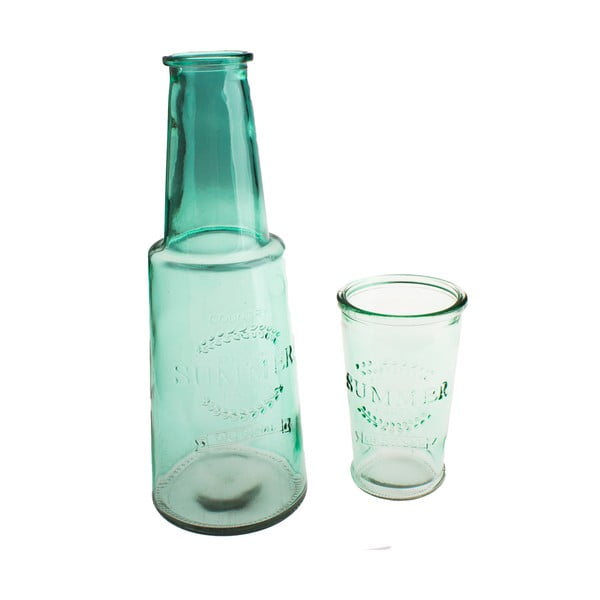Zelená sklenená karafa s pohárom, 800 ml
