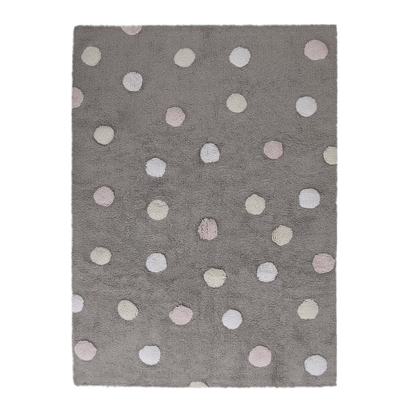 Sivý bavlnený ručne vyrobený koberec s ružovými bodkami Lorena Canals Polka, 120 x 160 cm