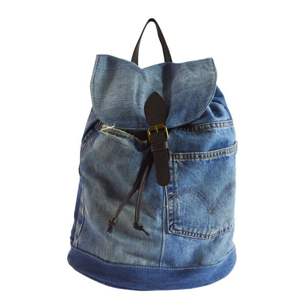 Modrý batoh z džínsoviny s koženými popruhmi Chicca Borse Light