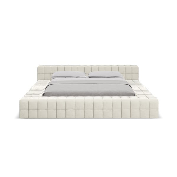 Krémovobiela čalúnená dvojlôžková posteľ s roštom 140x200 cm Akela – Makamii-image-2