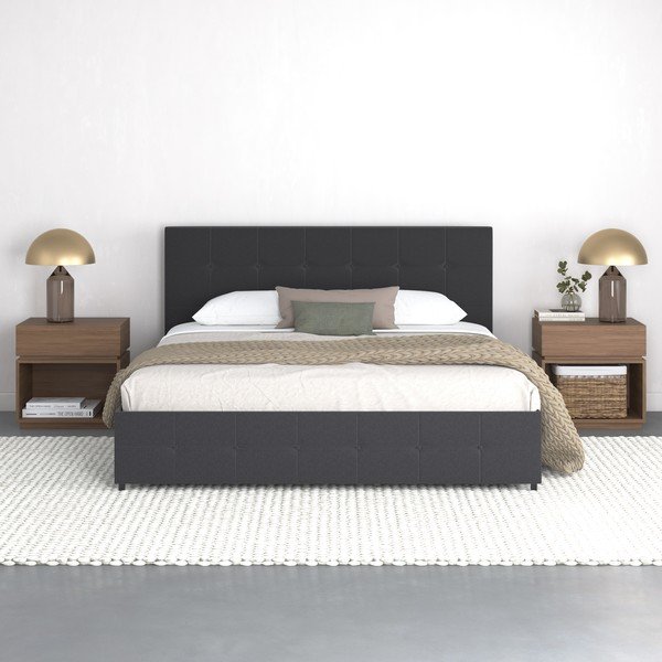 Tmavosivá čalúnená dvojlôžková posteľ s úložným priestorom 180x200 cm Rose – Støraa-image-3