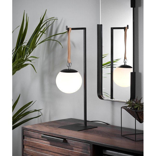 Čierna kovová stolová lampa s plastovým tienidlom (výška  60 cm) Monteiro – Kave Home-image-1