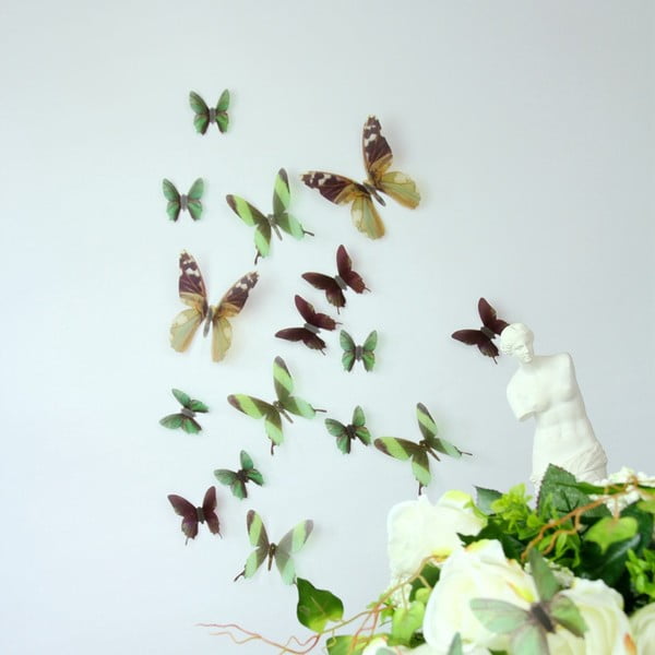 Trojrozmerné samolepky - motýlikovia, farba zelená