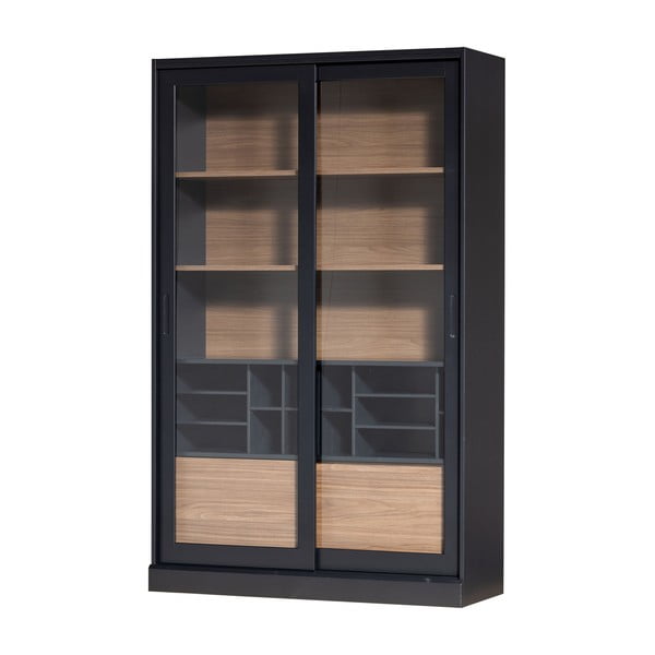 Vitrína z borovicového dreva s posuvnými dverami v čierno-prírodnej farbe 125x200 cm James – WOOOD-image-2