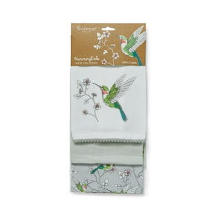 Súprava 3 sivých kuchynských bavlnených utierok Cooksmart ® Hummingbirds