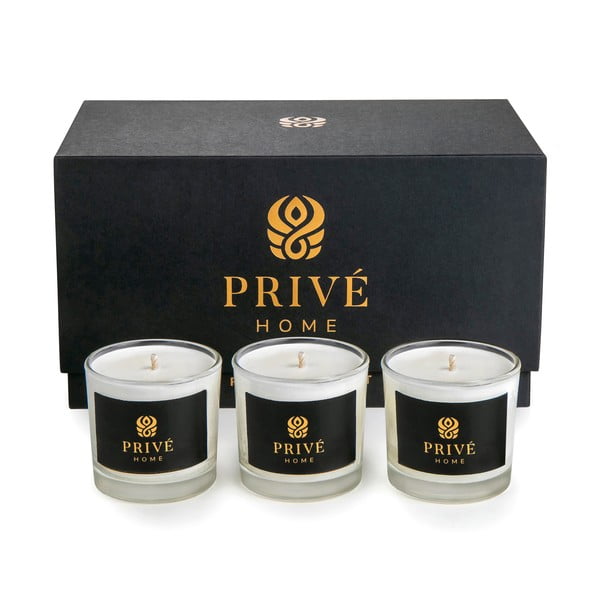 Súprava 3 bielych vonných sviečok Privé Home Delice d'Orient/Safran-Ambre Noir/Black Wood