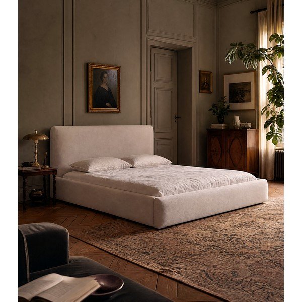 Béžová čalúnená dvojlôžková posteľ s úložným priestorom s roštom 160x200 cm Colonel – Cosmopolitan Design-image-1