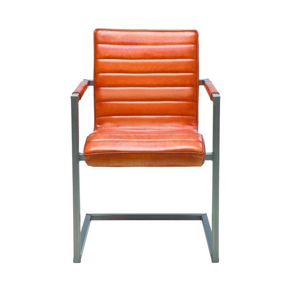 Hnedá kožená stolička s opierkami Kare Design Cantilever-image-3