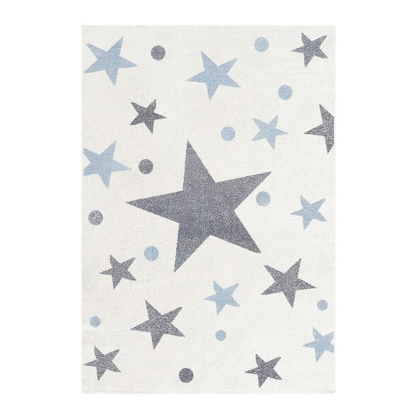 Biely detský koberec so sivými a modrými hviezdami Happy Rugs Stars, 80 x 150 cm