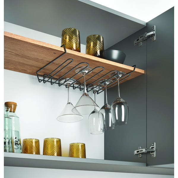 Čierny závesný držiak pohárov na víno Metaltex Wine Glass-image-1