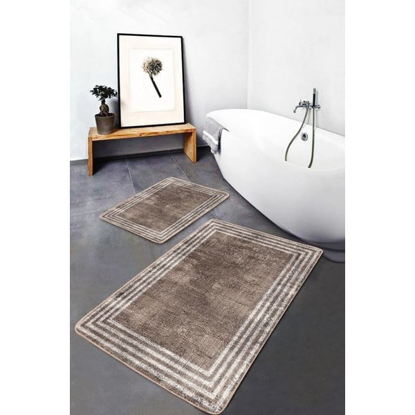 Hnedé zamatové kúpeľňové predložky v súprave 2 ks 60x100 cm – Mila Home-image-3