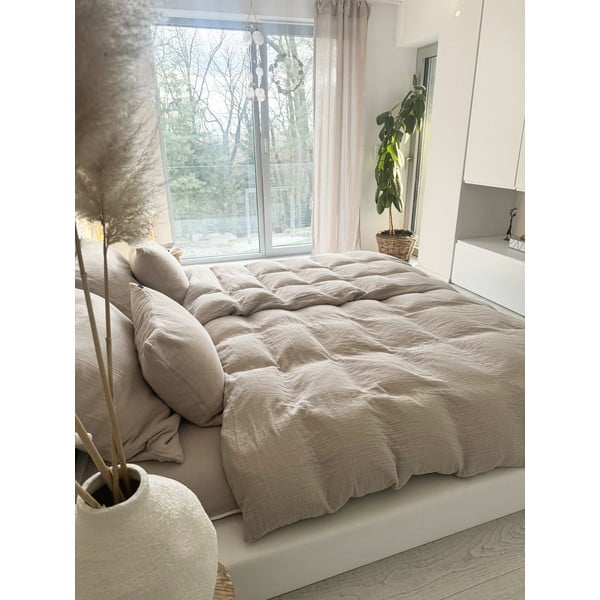 Béžové mušelínové obliečky na jednolôžko 135x200 cm Plain Muslin – Butter Kings-image-2