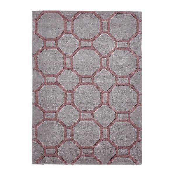 Sivo-ružový ručne tuftovaný koberec Think Rugs Hong Kong Tile Grey & Rose, 120 × 170 cm