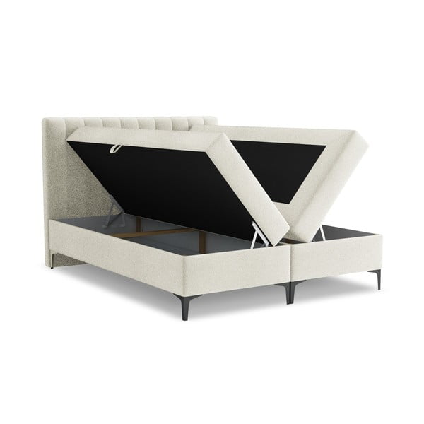 Béžová boxspring posteľ s úložným priestorom 180x200 cm Puhala – Makamii-image-1