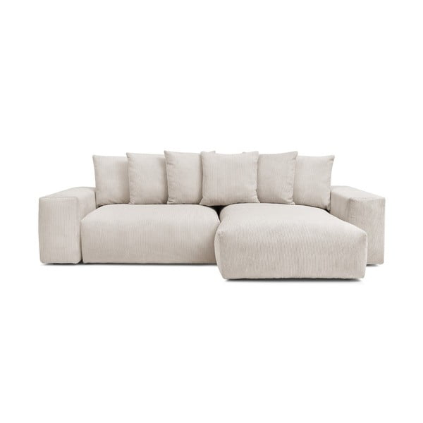 Krémovobiela menčestrová rozkladacia/s úložným priestorom rohová pohovka Voltaire – Bobochic Paris