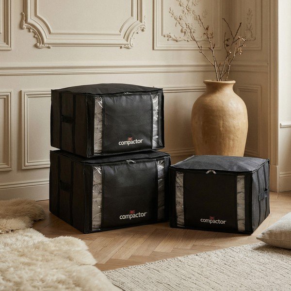 Čierne vákuové plastové úložné boxy v súprave 3 ks 42x40x25 cm Black Edition – Compactor-image-1