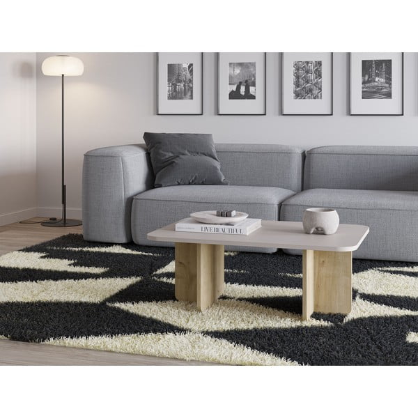 Krémovobiely/v prírodnej farbe konferenčný stolík v dekore duba 56x100 cm Hillary – Marckeric-image-1