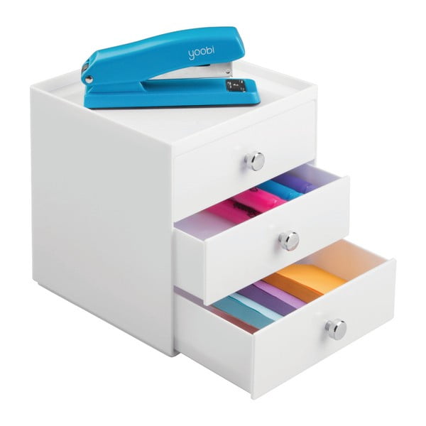 Biely úložný box s 3 zásuvkami iDesign, výška 18 cm-image-1