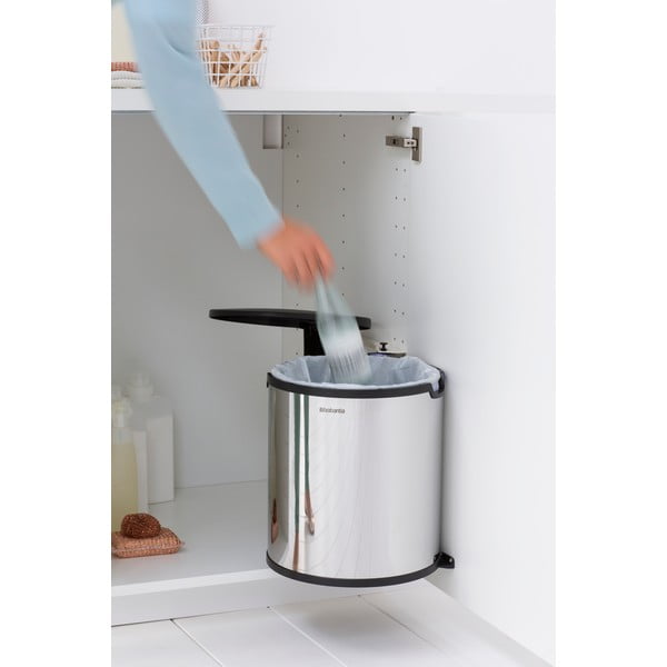 Vstavaný oceľový odpadkový kôš v lesklej striebornej farbe 15 l – Brabantia-image-3