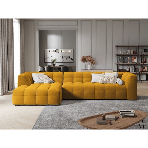 Žltá zamatová rohová pohovka Windsor & Co Sofas Vesta, levý roh-image-1