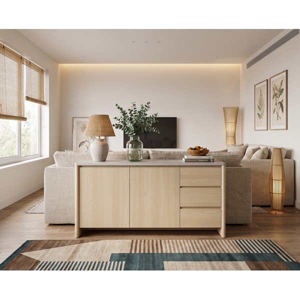 Biela/v svetlo prírodnej farbe komoda v dekore duba 163x80x45 cm Dore – Marckeric-image-1