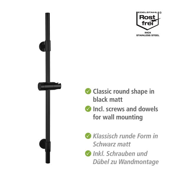 Čierna nástenná sprchová tyč z nerezovej ocele 66 cm Basic - Wenko-image-2