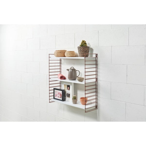 Trojposchodový regál s detailmi vo farbe medi s bielymi policami Metaltex Libro, šírka 70 cm-image-1