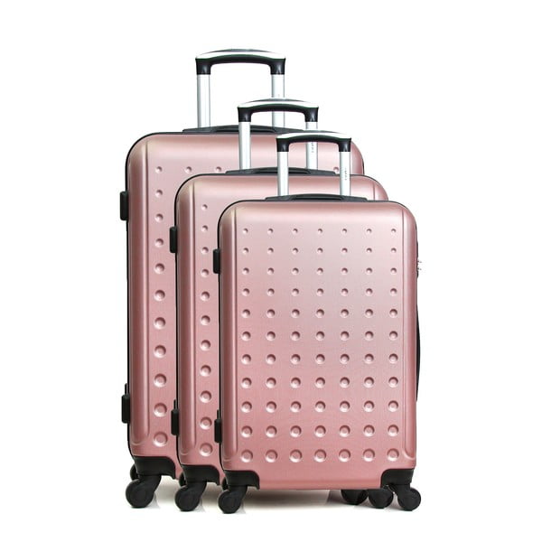 Sada 3 ružových cestovných kufrov na kolieskach Hero Taurus