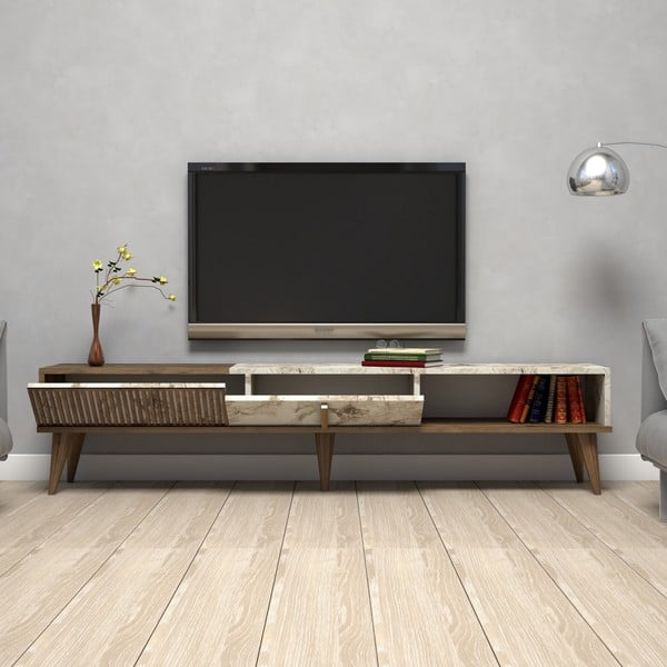 TV stolík v dekore mramoru v prírodnej farbe 180x40 cm Milan – Kalune Design-image-2