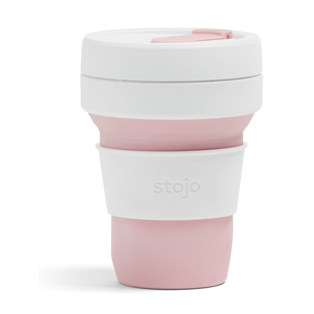 Bielo-ružový skladací cestovný hrnček Stojo Pocket Cup Rose, 355 ml