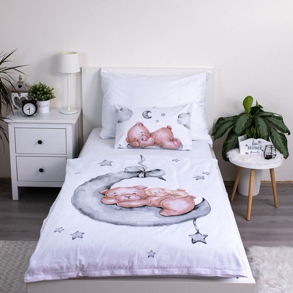 Biele bavlnené detské obliečky do postieľky 100x135 cm Teddy Bear "Ribbon" – Jerry Fabrics-image-1