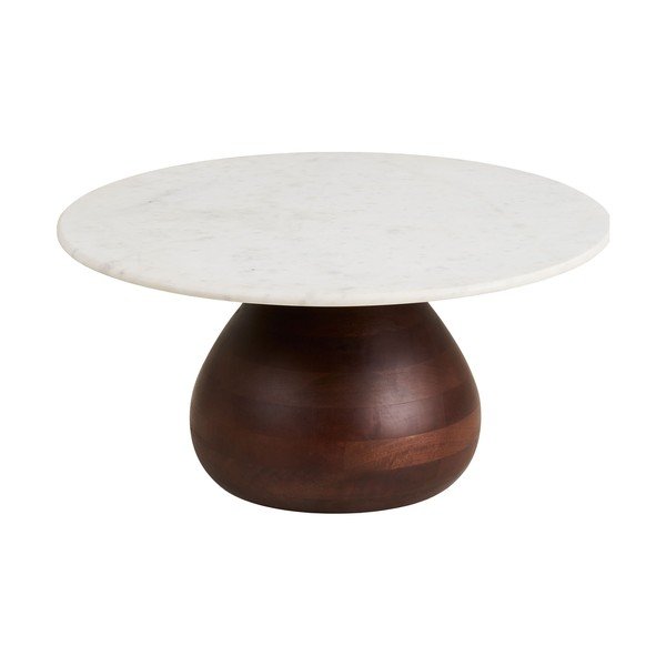 Biely/v tmavoprírodnej farbe okrúhly konferenčný stolík s mramorovou doskou ø 70 cm Heide – House Nordic-image-2